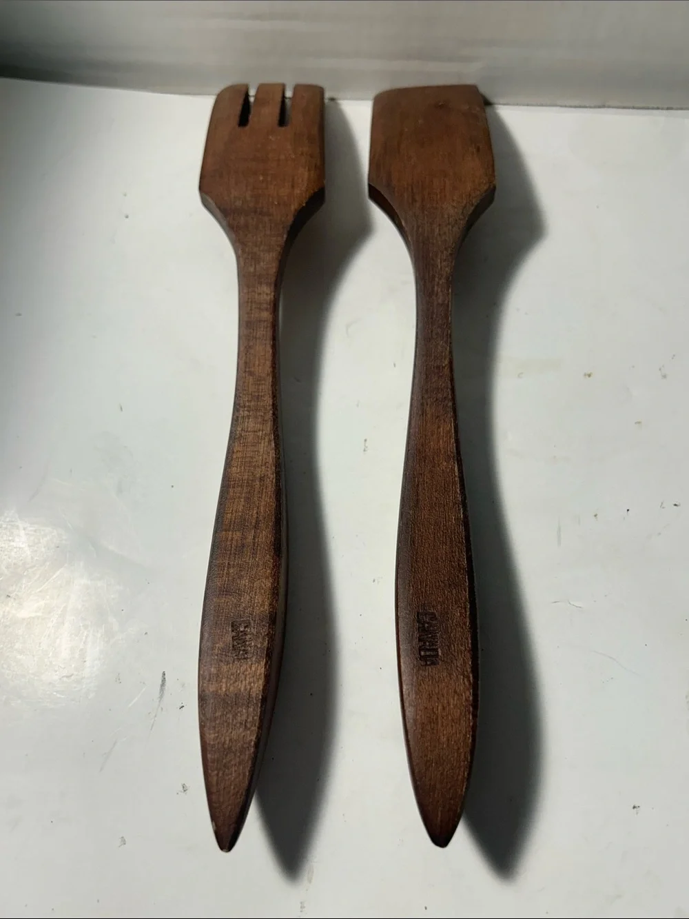 Wooden Salad Serving Set - Brown Vintage